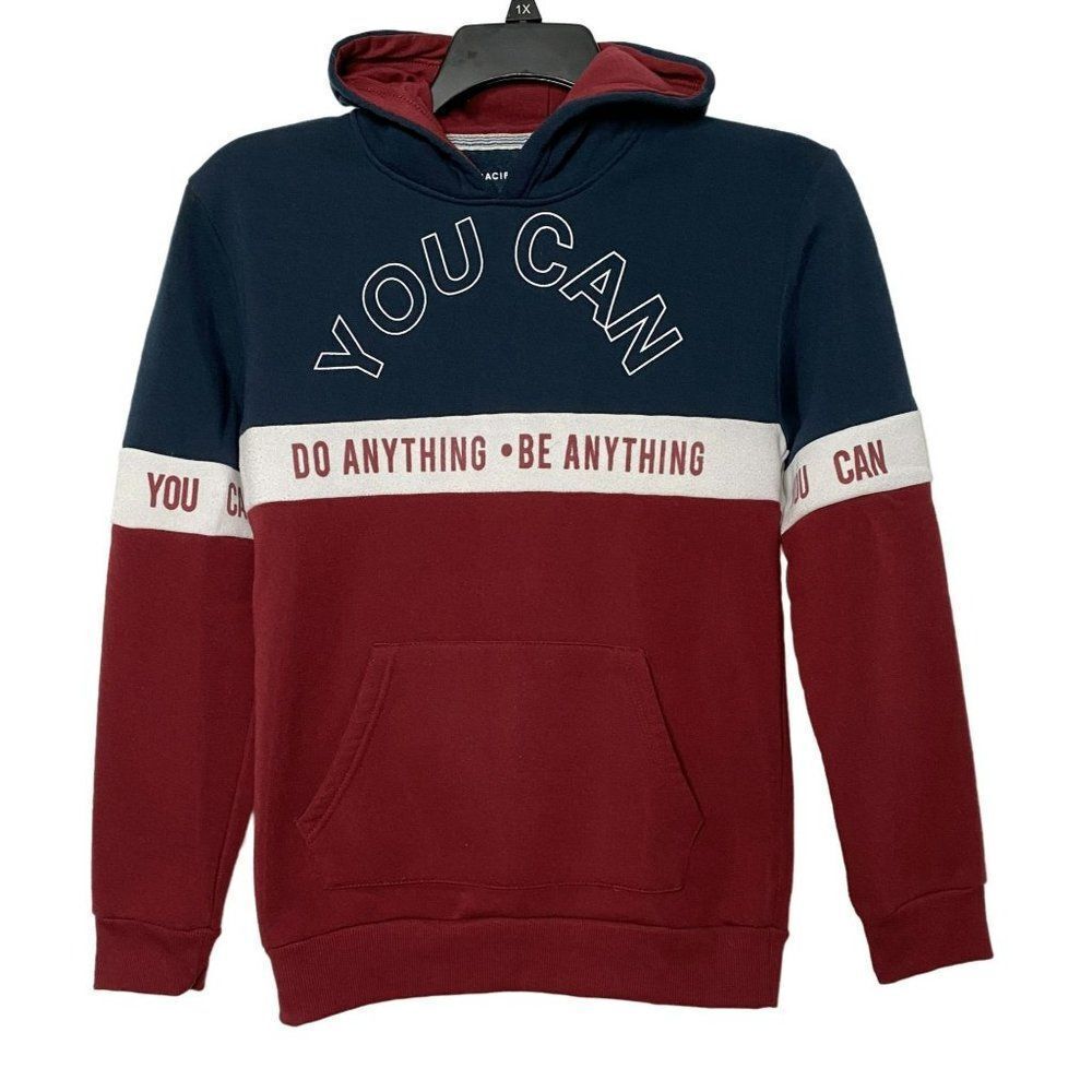 Pacific Blue Pullover Hoodie Sweatshirt Boys L 14/16 "You Can Do Be Anything"